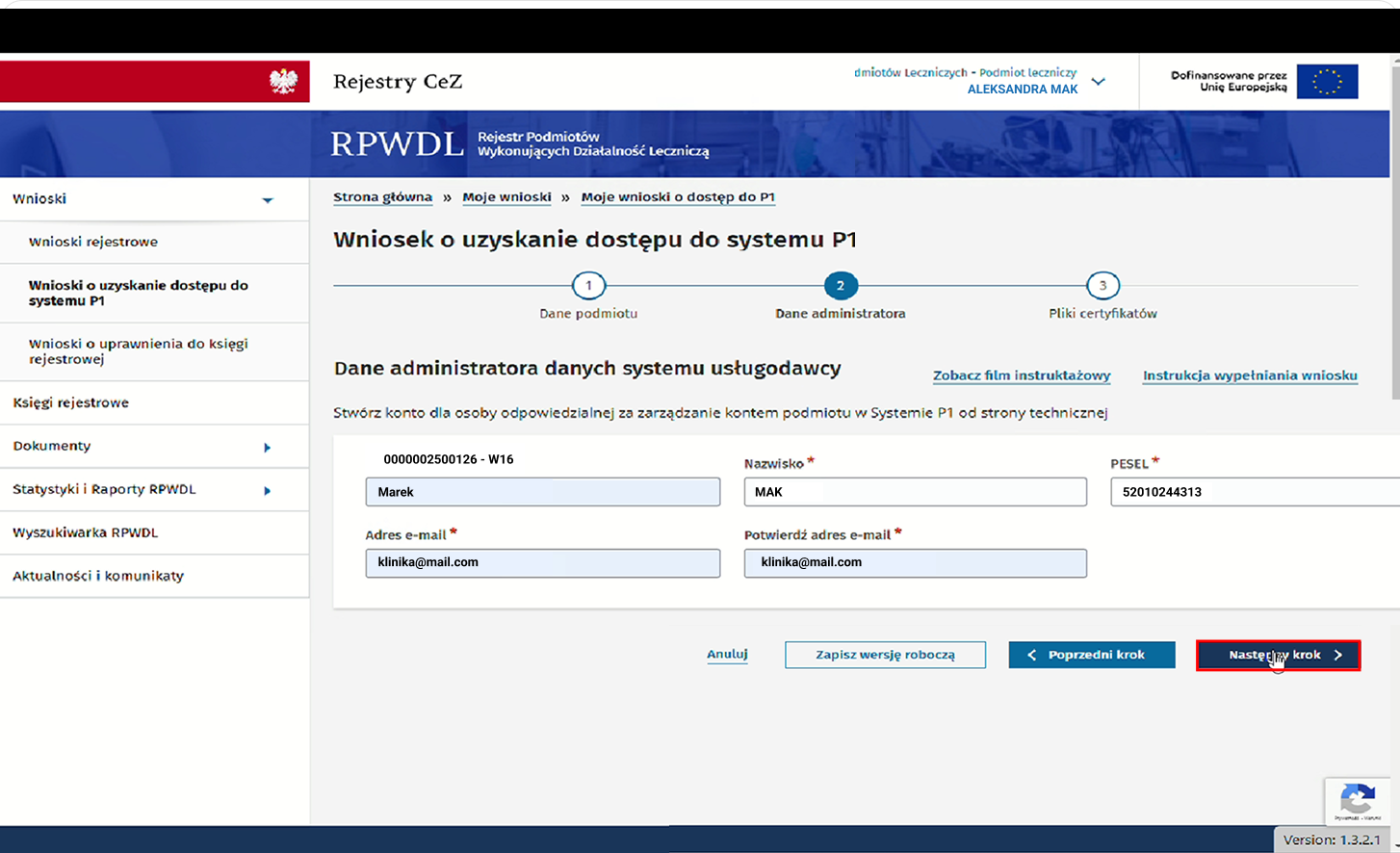 Uzupełnij dane administratora danych systemu usługodawcy