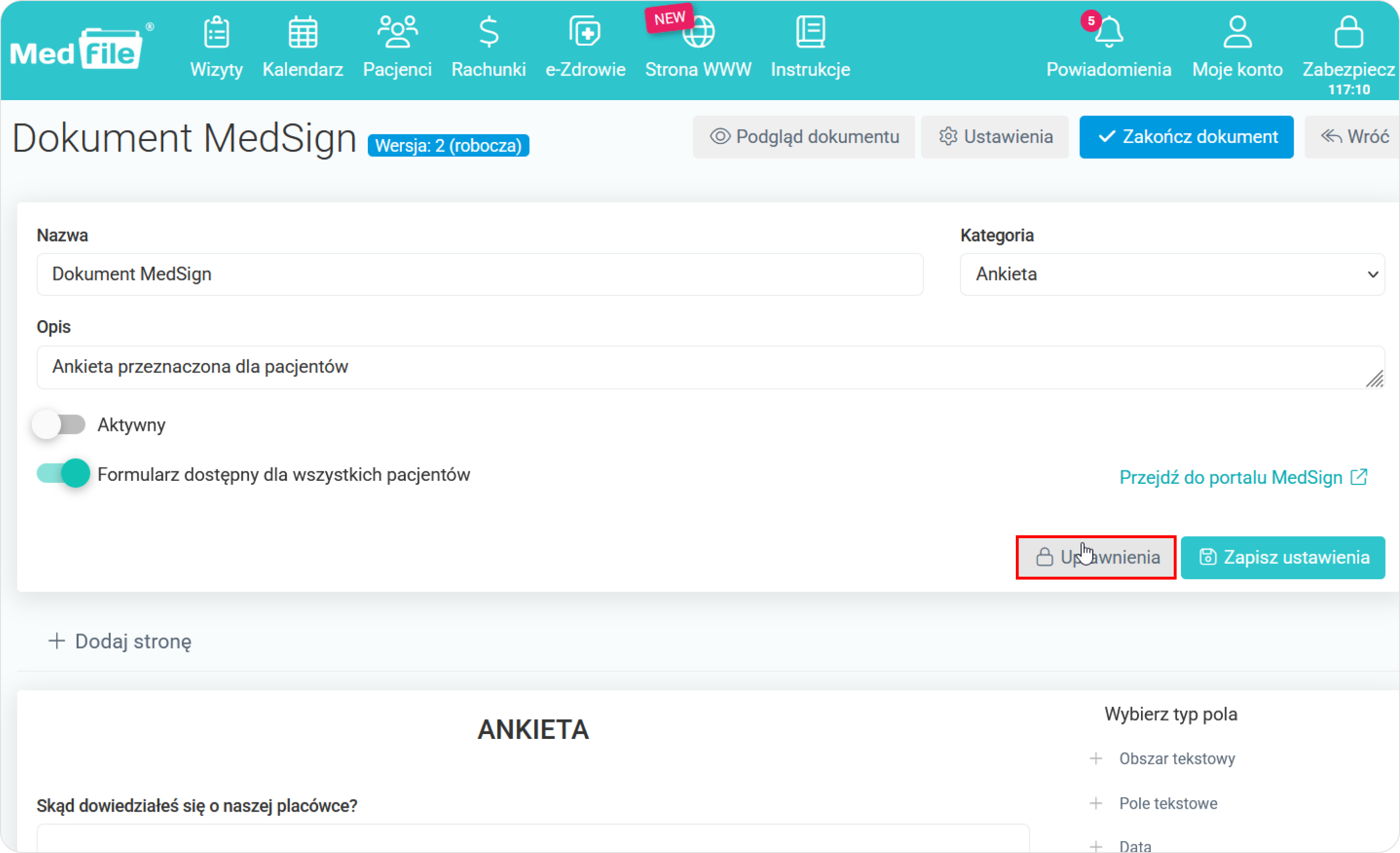 Uzupełnij dane dokumentu MedSign