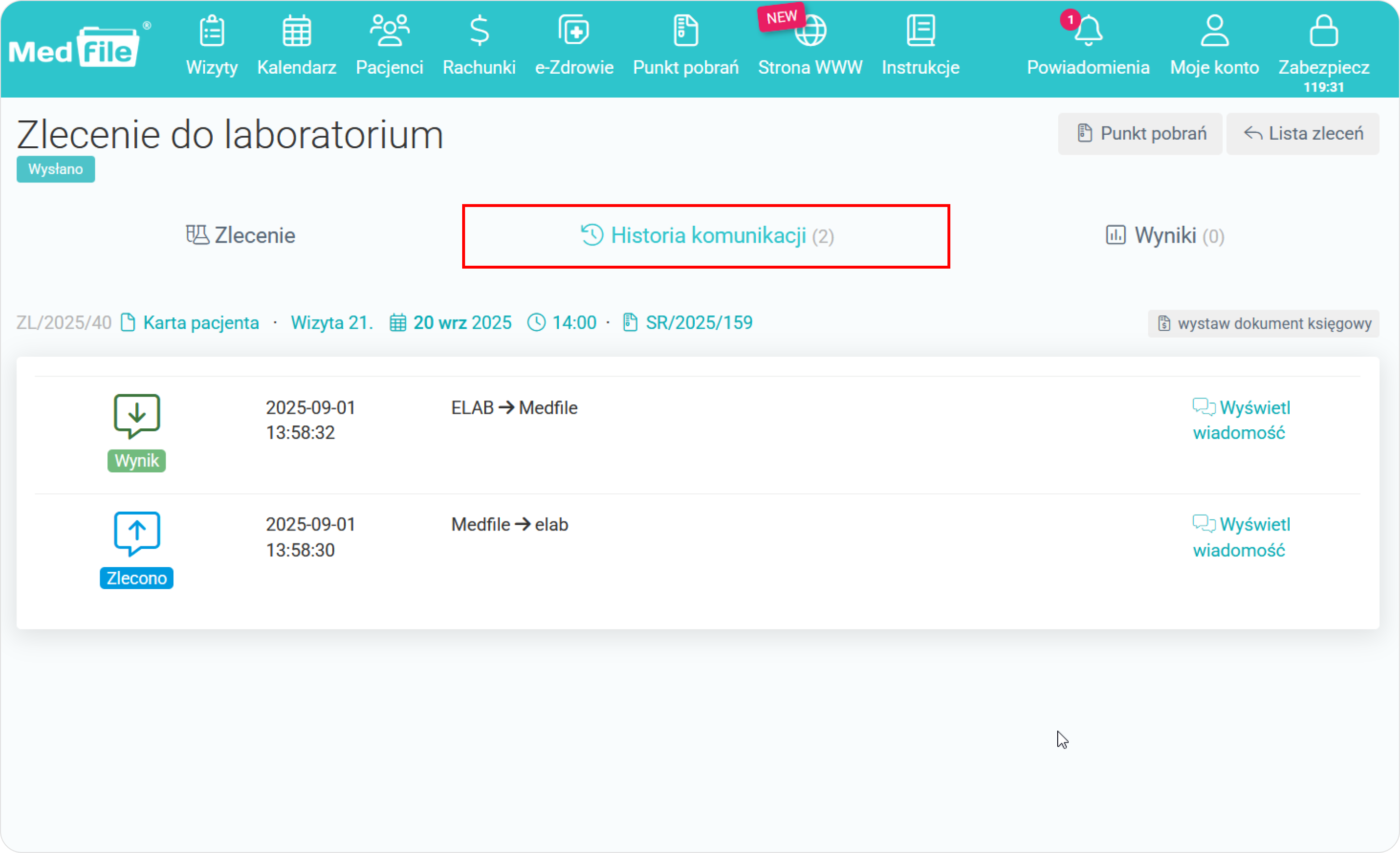 Sprawdź historię komunikacji zlecenia