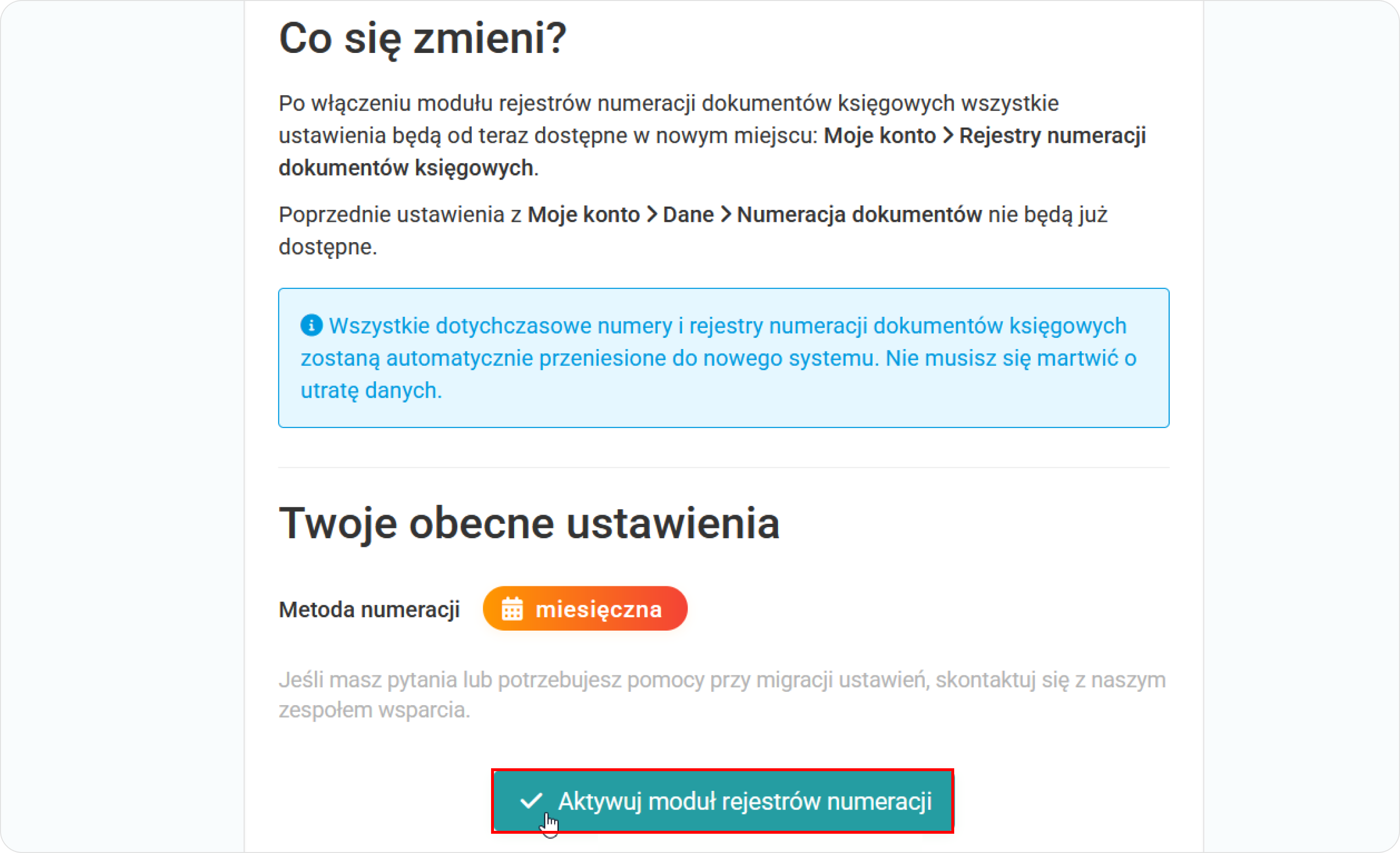 Aktywuj moduł rejestrów numeracji