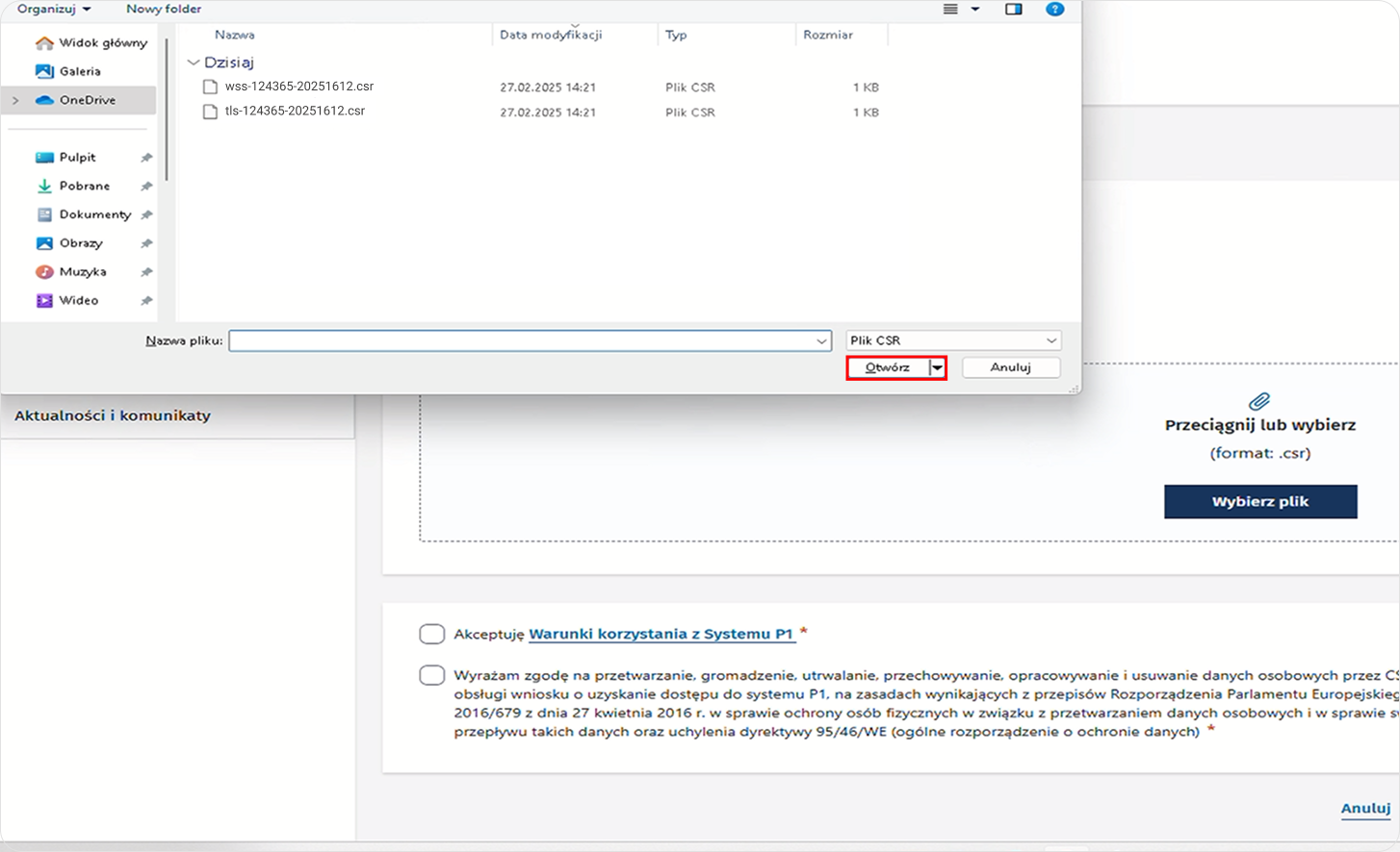 Wgraj plik WSS oraz TLS
