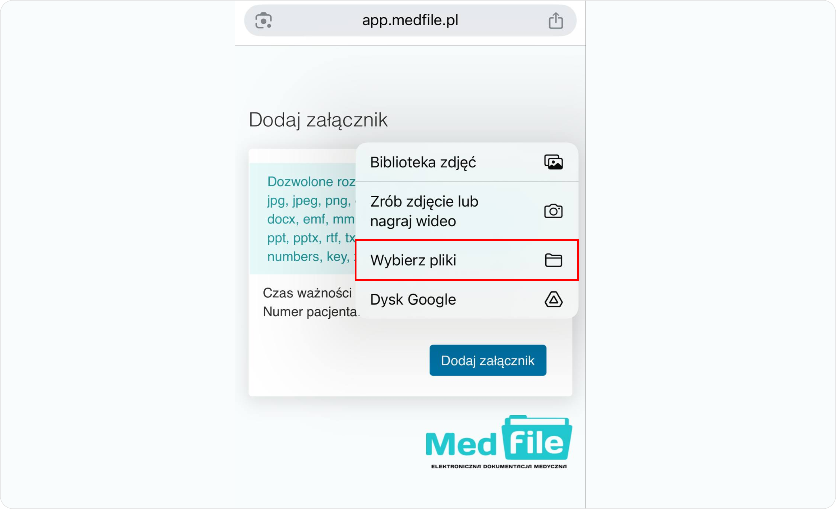Dodaj załącznik z plików na telefonie