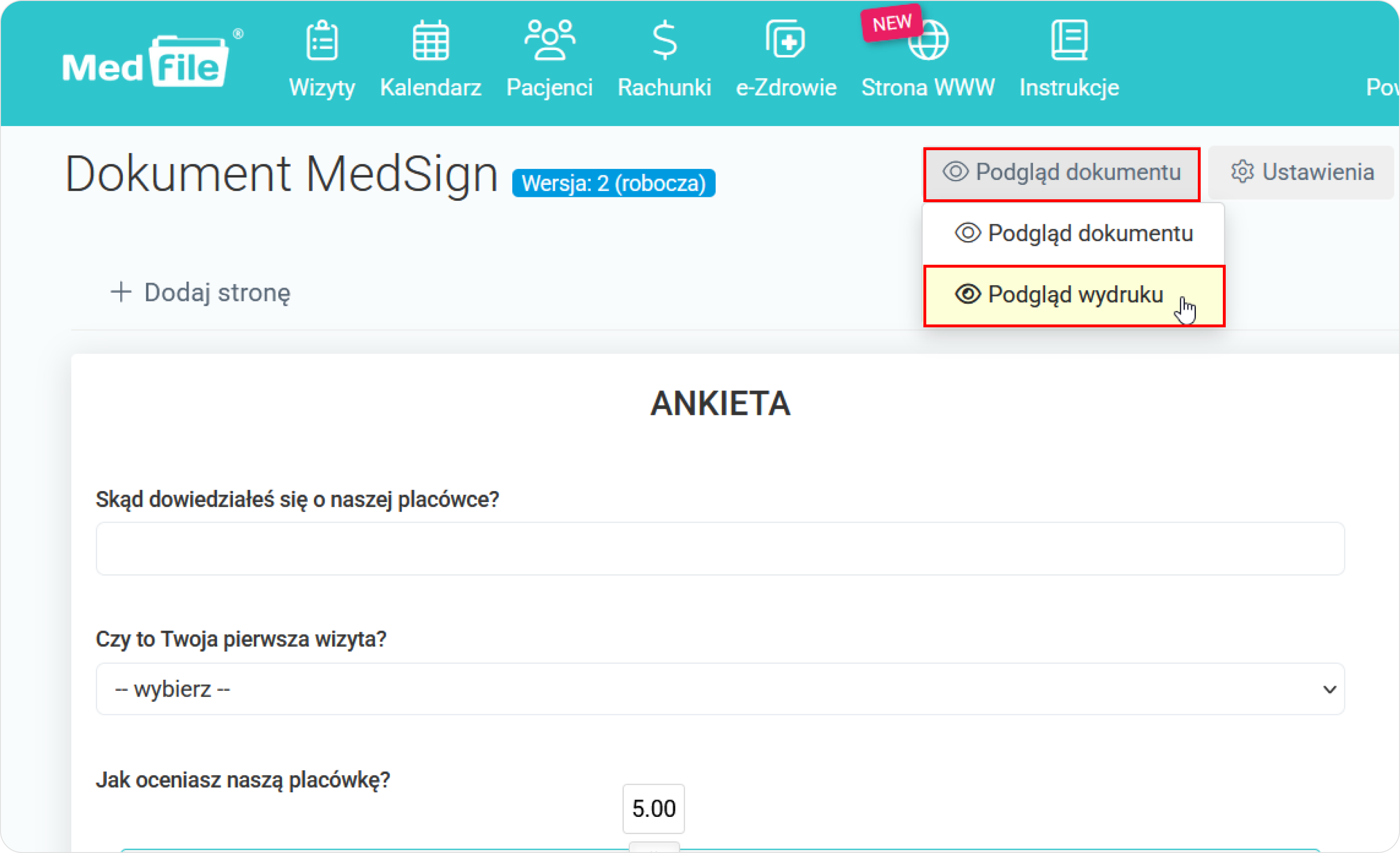 Wejdź w podgląd dokumentu MedSign