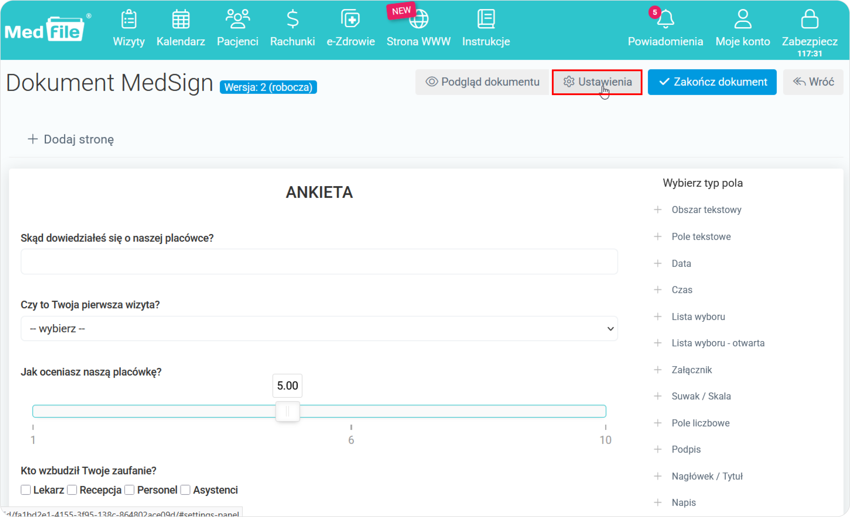 Wybierz przycisk ustawienia