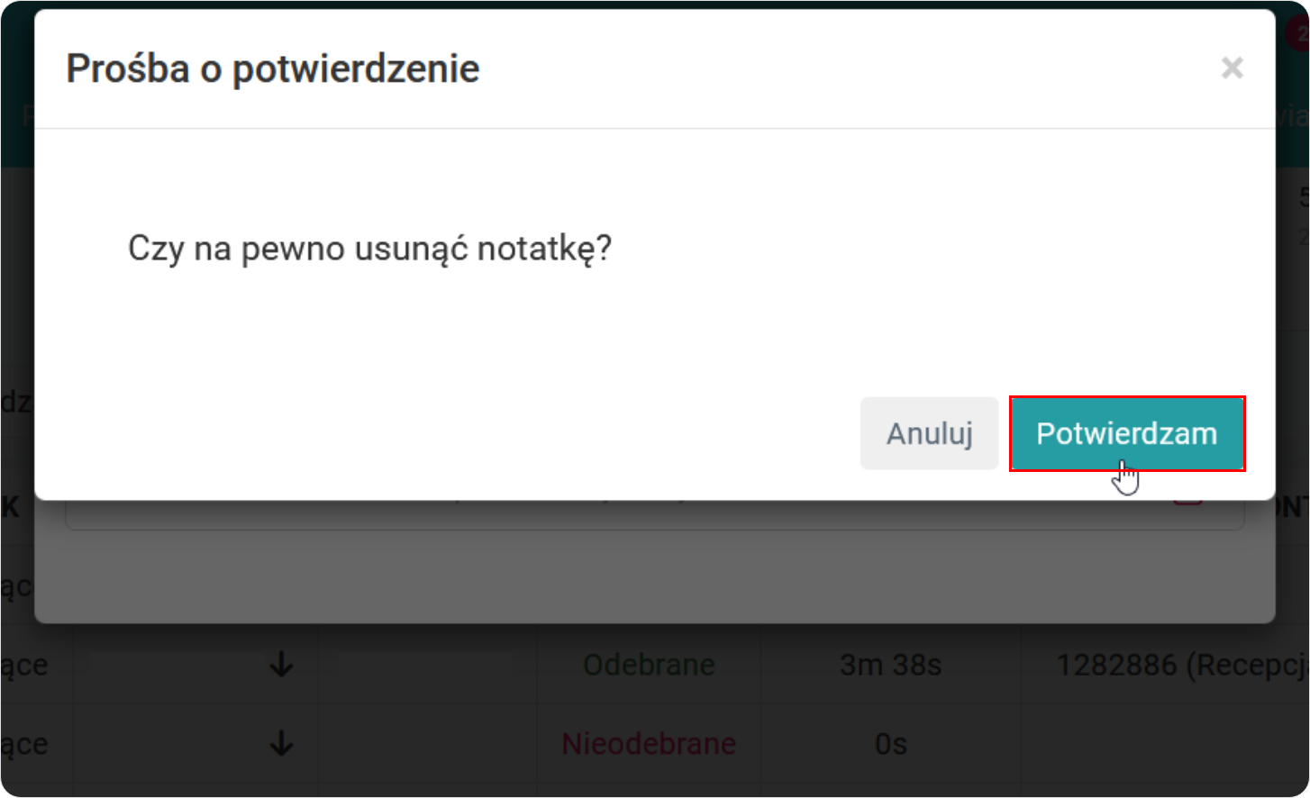 Potwierdź usunięcie notatki 