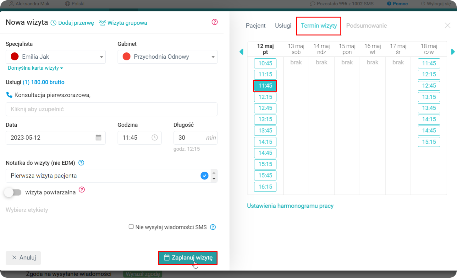 Zaplanuj wizytę pacjentowi