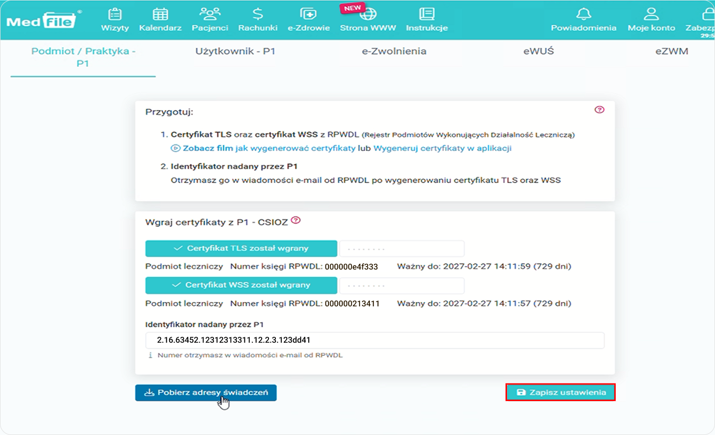 Zapisz wprowadzone zmiany w certyfikatach