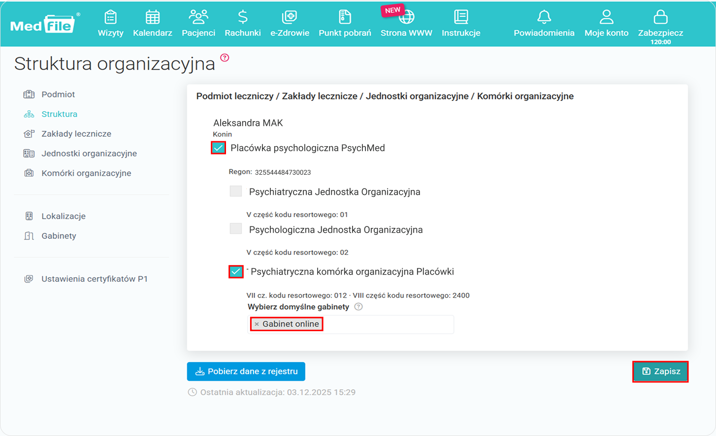 Zapisz wprowadzone dane