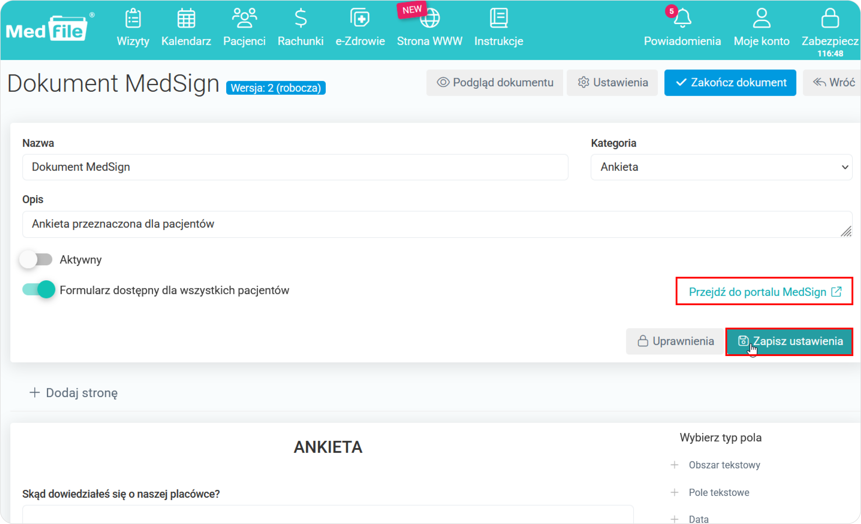 Zapisz wprowadzone ustawienia