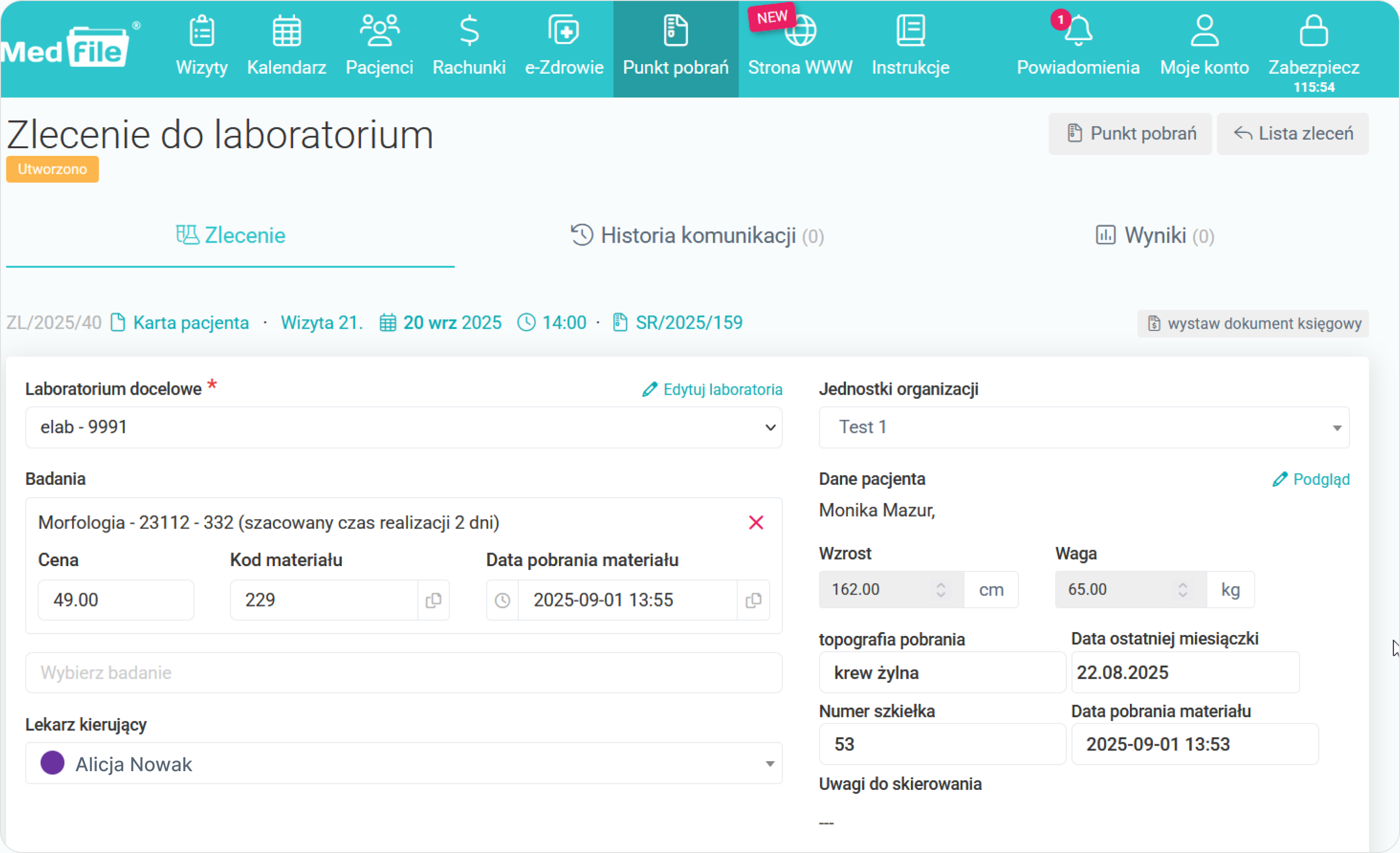 Sprawdź dane w zleceniu