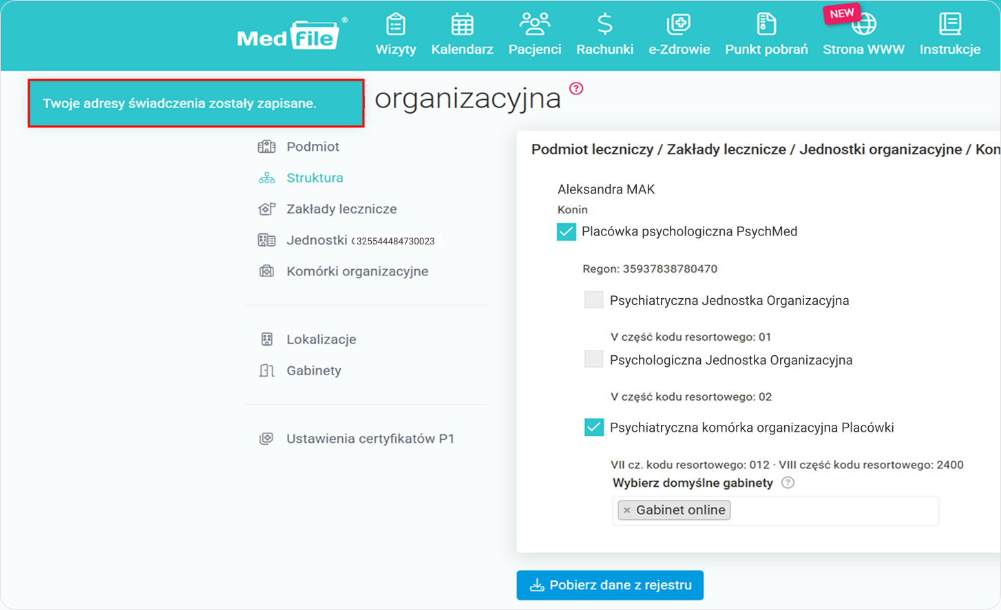 Sprawdź komunikat systemowy 