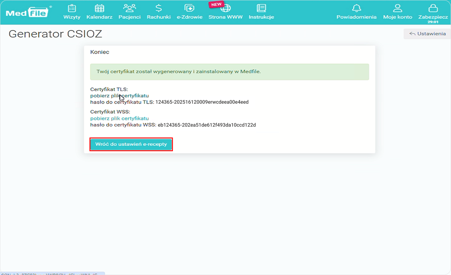 Sprawdź systemowy komunikat 